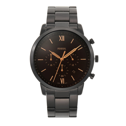 Fossil FS5525I Men's Quartz Chronograph Watch Brown Dial Black Stainless Steel Strap