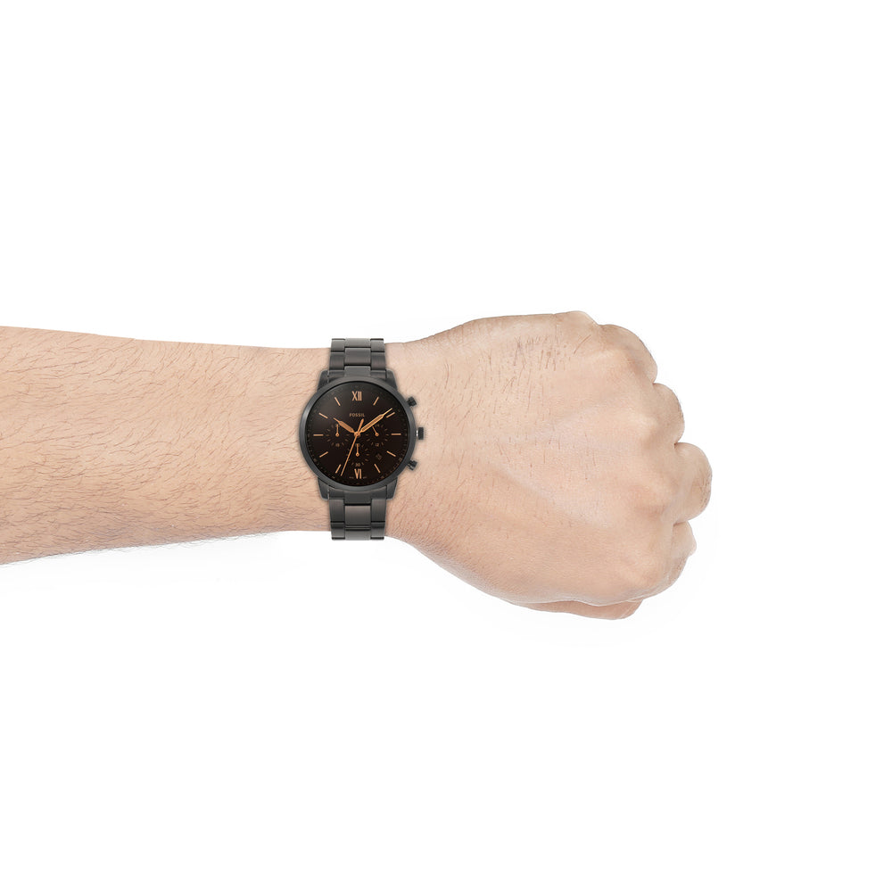 Fossil FS5525I Men's Quartz Chronograph Watch Brown Dial Black Stainless Steel Strap
