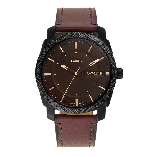 Fossil FS5901 Men's Quartz Analog Watch Black Dial Brown Leather Strap