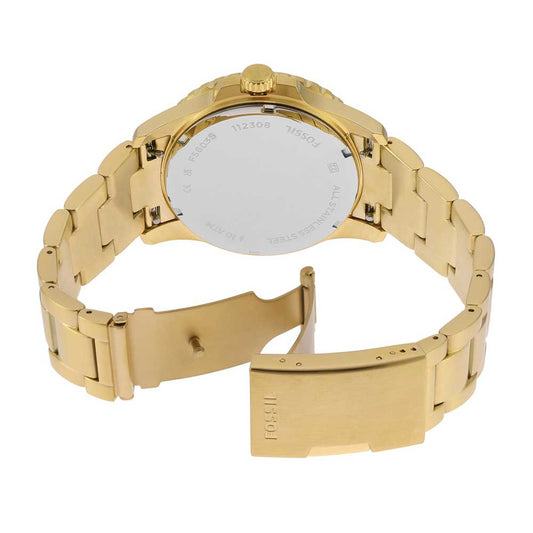 Fossil FS6035I Men's Quartz Dive Watch Black Dial Gold Stainless Steel Strap