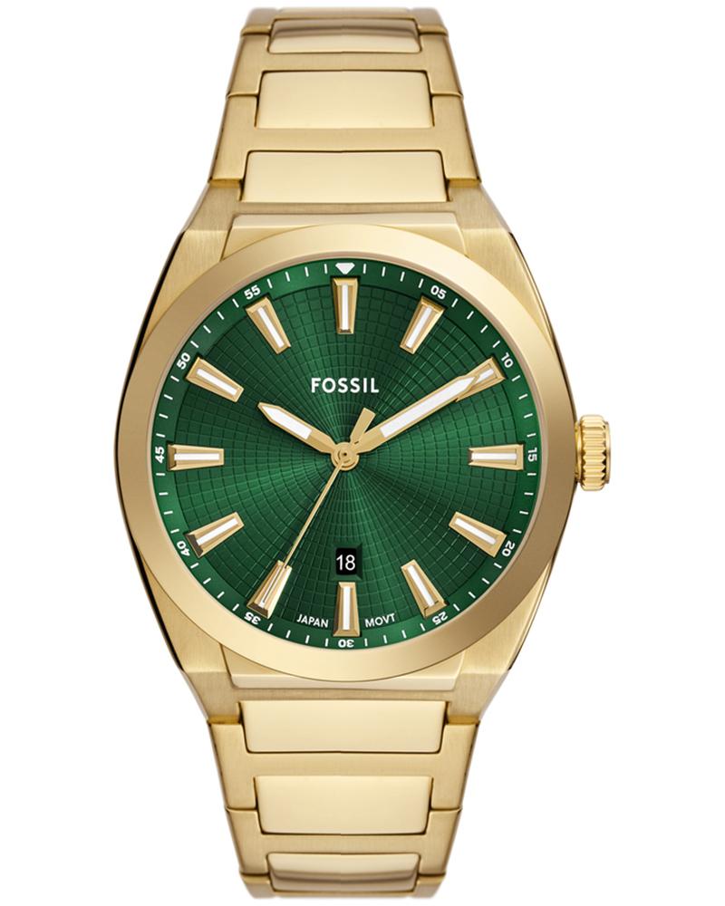 Fossil FS6090 Men's Quartz Analog Watch Green Dial Gold Stainless Steel Strap
