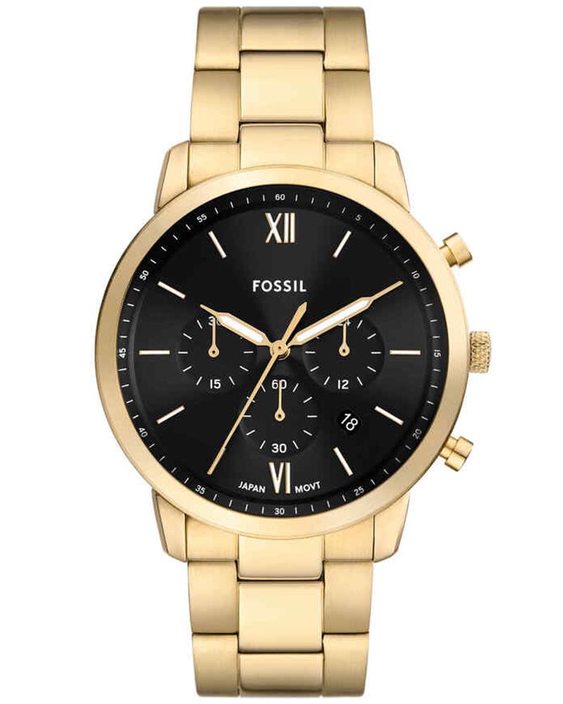Fossil FS6093I Men's Quartz Chronograph Watch Black Dial Gold Stainless Steel Strap