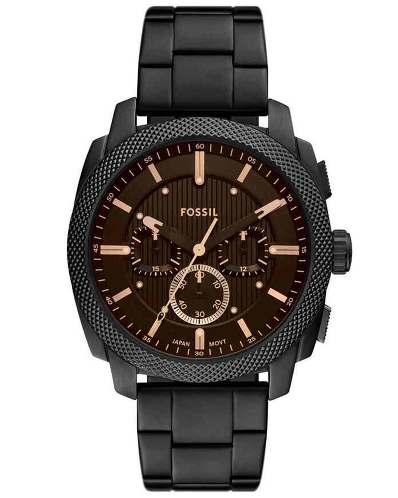 Fossil FS6097I Men's Quartz Chronograph Watch Black Dial Black Stainless Steel Strap