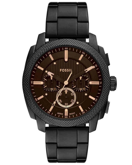 Fossil FS6097I Men's Quartz Chronograph Watch Black Dial Black Stainless Steel Strap