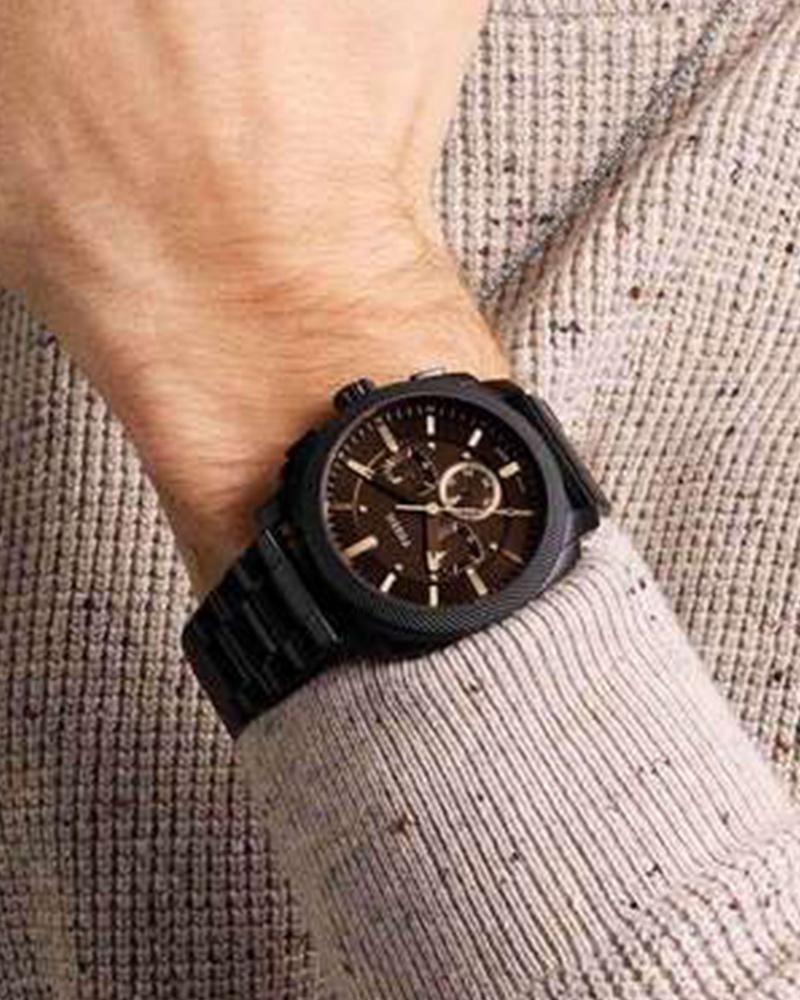 Fossil FS6097I Men's Quartz Chronograph Watch Black Dial Black Stainless Steel Strap