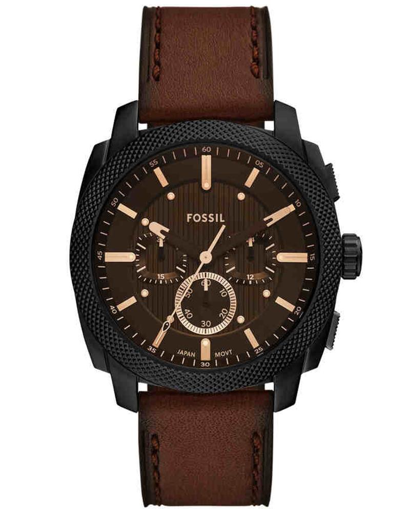 Fossil FS6101 Men's Quartz Chronograph Watch Black Dial Brown Leather Strap