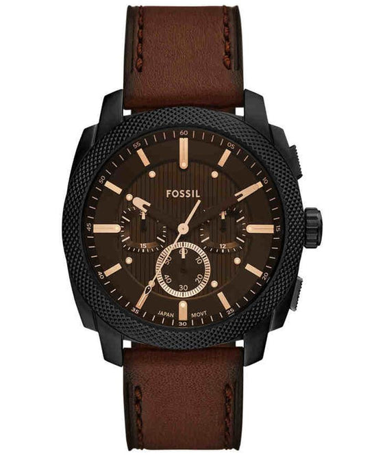 Fossil FS6101 Men's Quartz Chronograph Watch Black Dial Brown Leather Strap