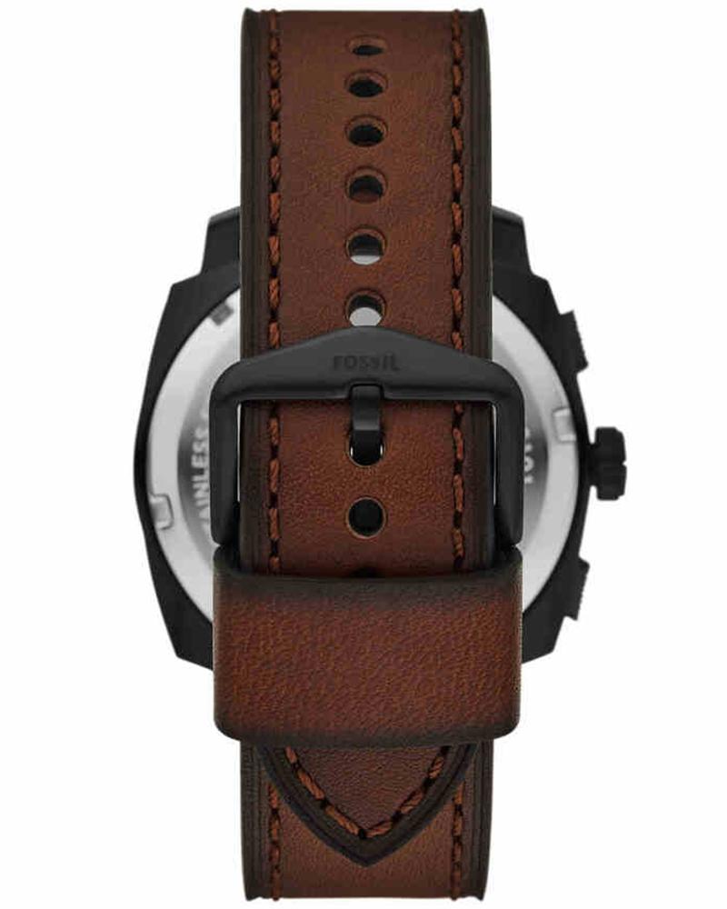 Fossil FS6101 Men's Quartz Chronograph Watch Black Dial Brown Leather Strap