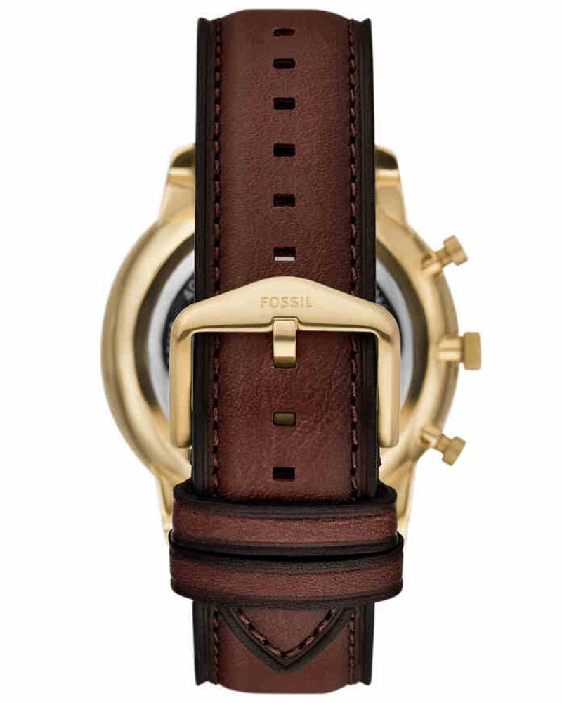 Fossil FS6113I Men's Quartz Chronograph Watch Gold Dial Brown Leather Strap