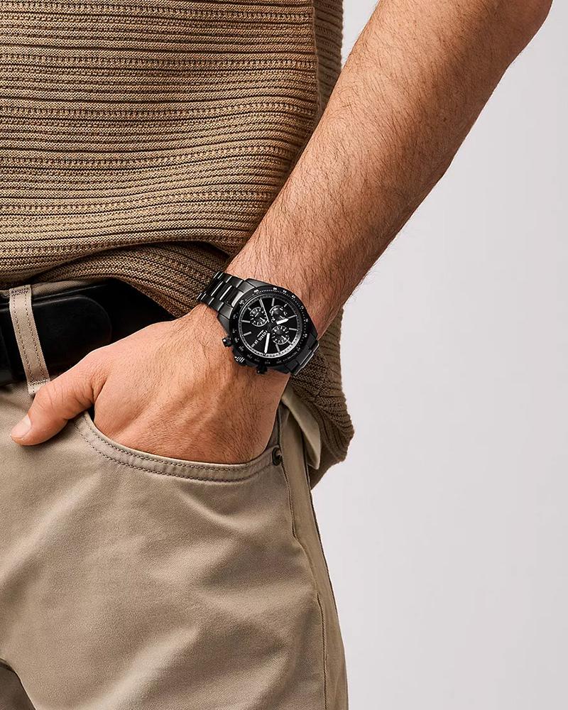 Fossil FS6125I Men's Quartz Multifunction Watch Black Dial Black Stainless Steel Strap