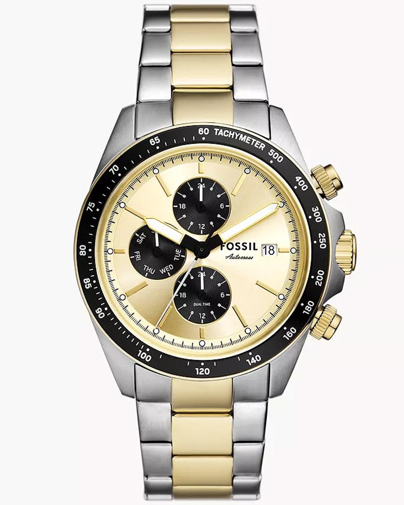 Fossil FS6126I Men's Quartz Multifunction Watch Gold Dial Two-Tone Stainless Steel Strap