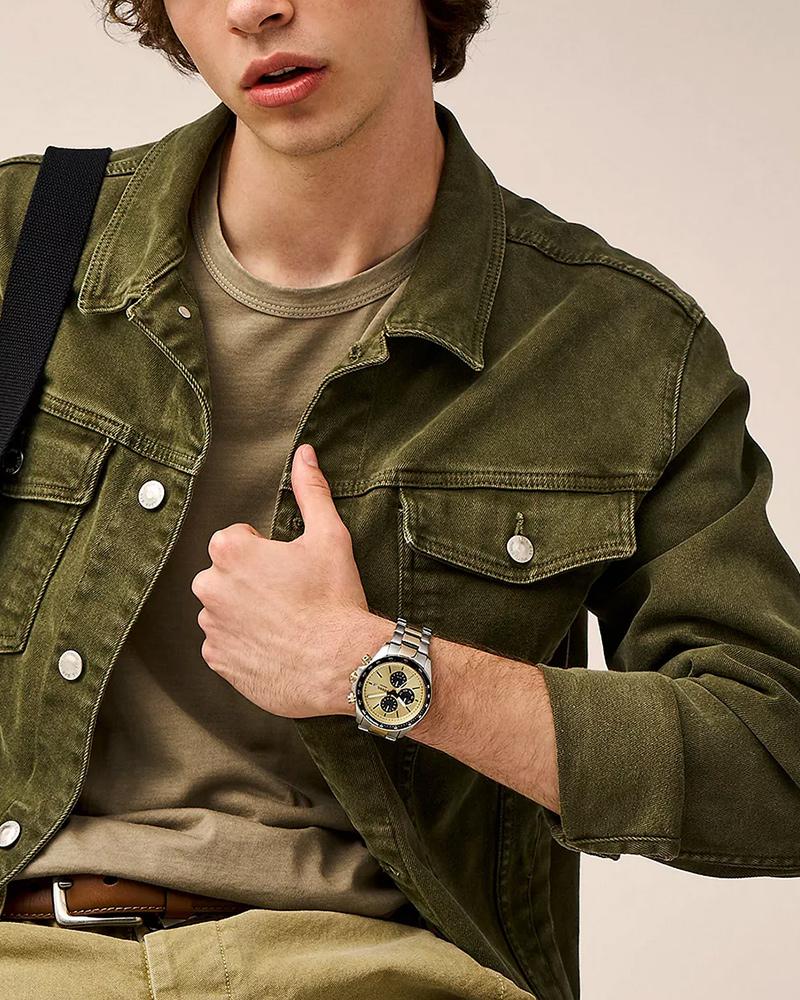Fossil FS6126I Men's Quartz Multifunction Watch Gold Dial Two-Tone Stainless Steel Strap