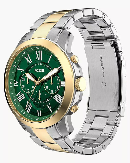 Fossil FS6131 Men's Quartz Chronograph Watch Green Dial Two-Tone Stainless Steel Strap