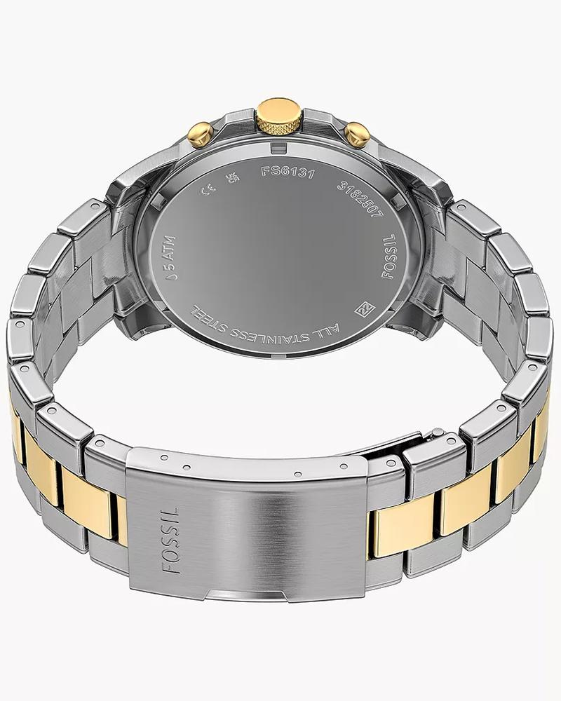 Fossil FS6131 Men's Quartz Chronograph Watch Green Dial Two-Tone Stainless Steel Strap