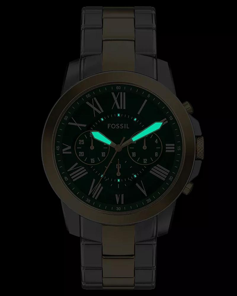 Fossil FS6131 Men's Quartz Chronograph Watch Green Dial Two-Tone Stainless Steel Strap