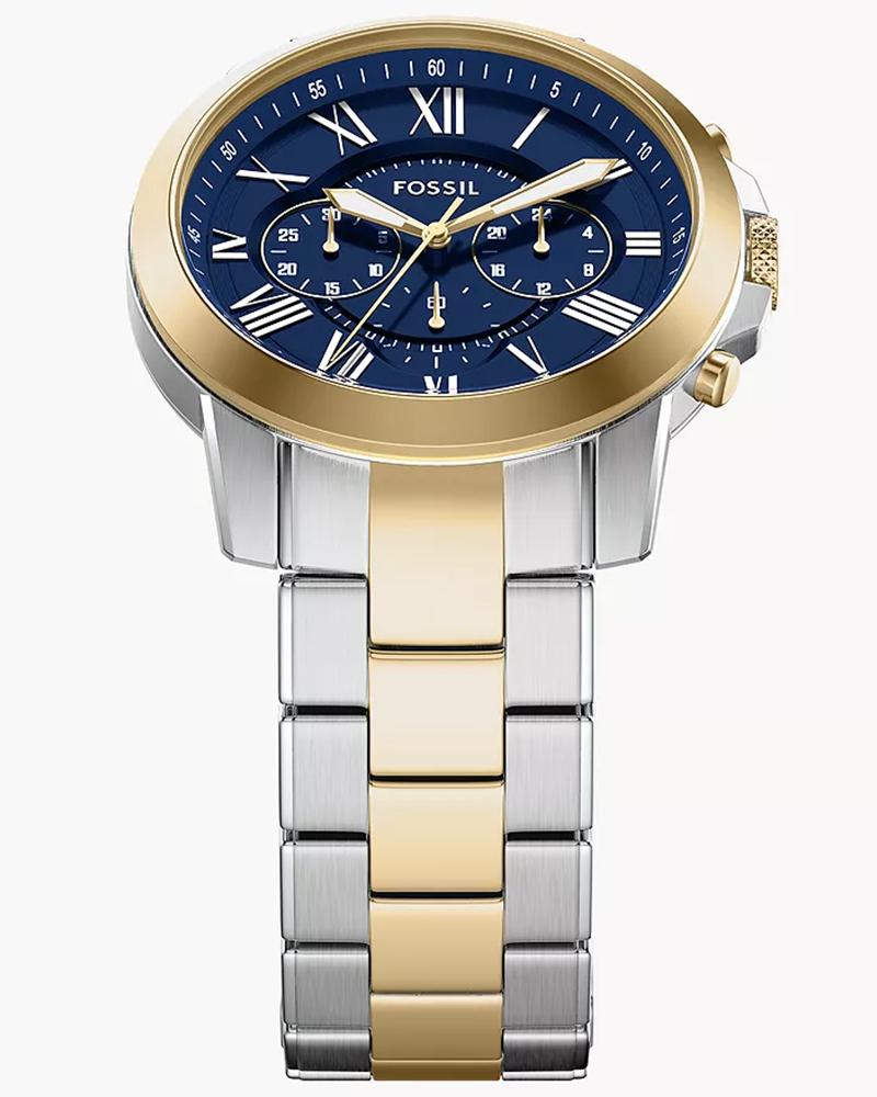 Fossil FS6132I Men's Quartz Chronograph Watch Blue Dial Two-Tone Stainless Steel Strap