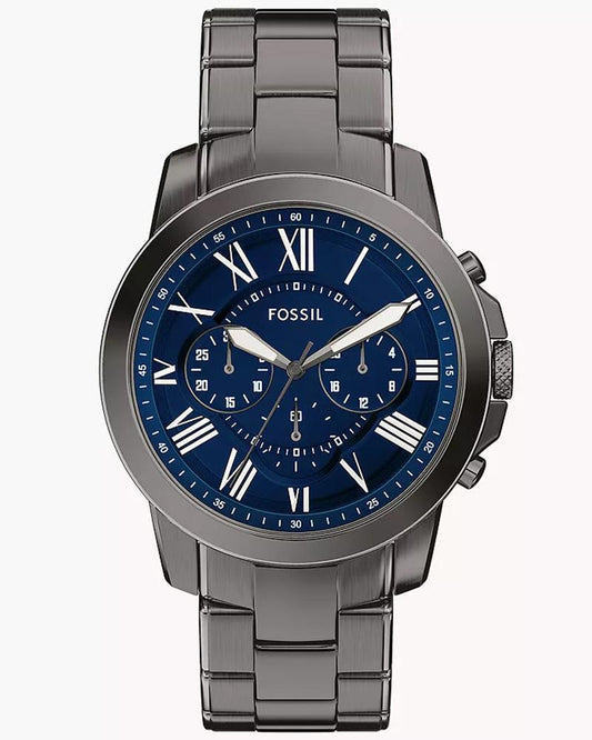 Fossil FS6133I Men's Quartz Chronograph Watch Blue Dial Gunmetal Stainless Steel Strap
