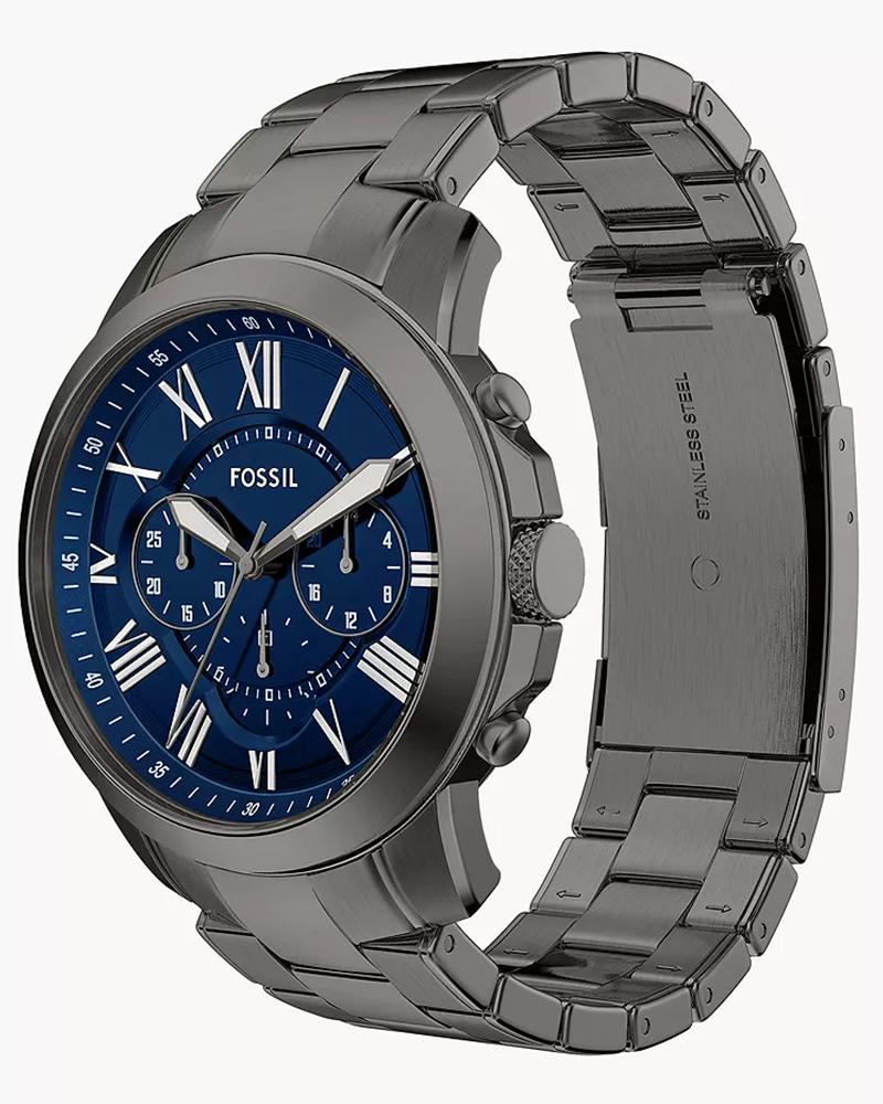 Fossil FS6133I Men's Quartz Chronograph Watch Blue Dial Gunmetal Stainless Steel Strap