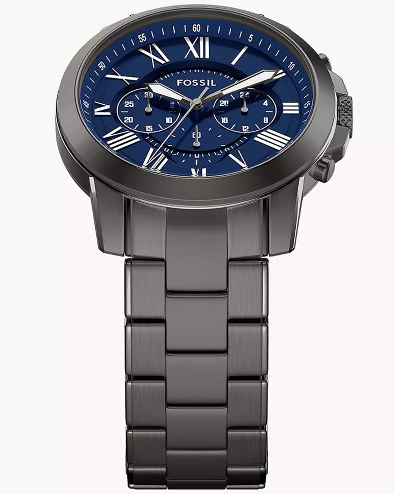 Fossil FS6133I Men's Quartz Chronograph Watch Blue Dial Gunmetal Stainless Steel Strap