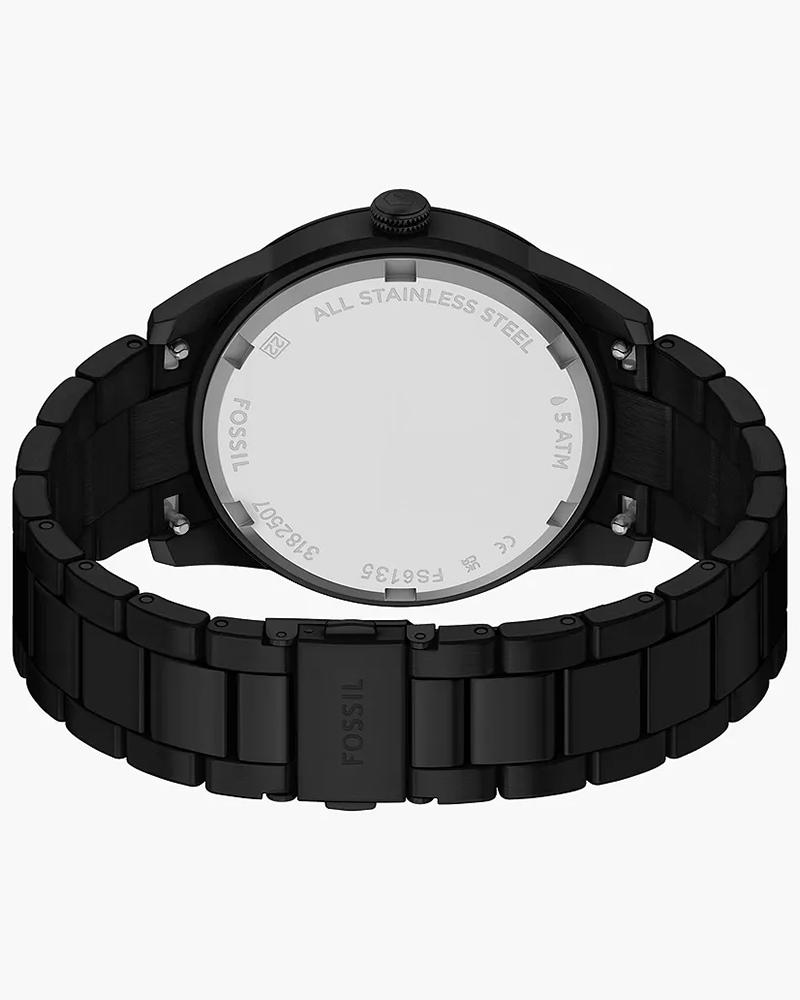 Fossil FS6135I Men's Quartz Multifunction Watch Black Dial Black Stainless Steel Strap