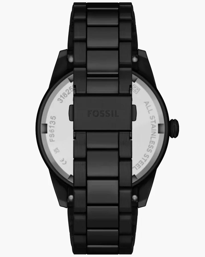 Fossil FS6135I Men's Quartz Multifunction Watch Black Dial Black Stainless Steel Strap