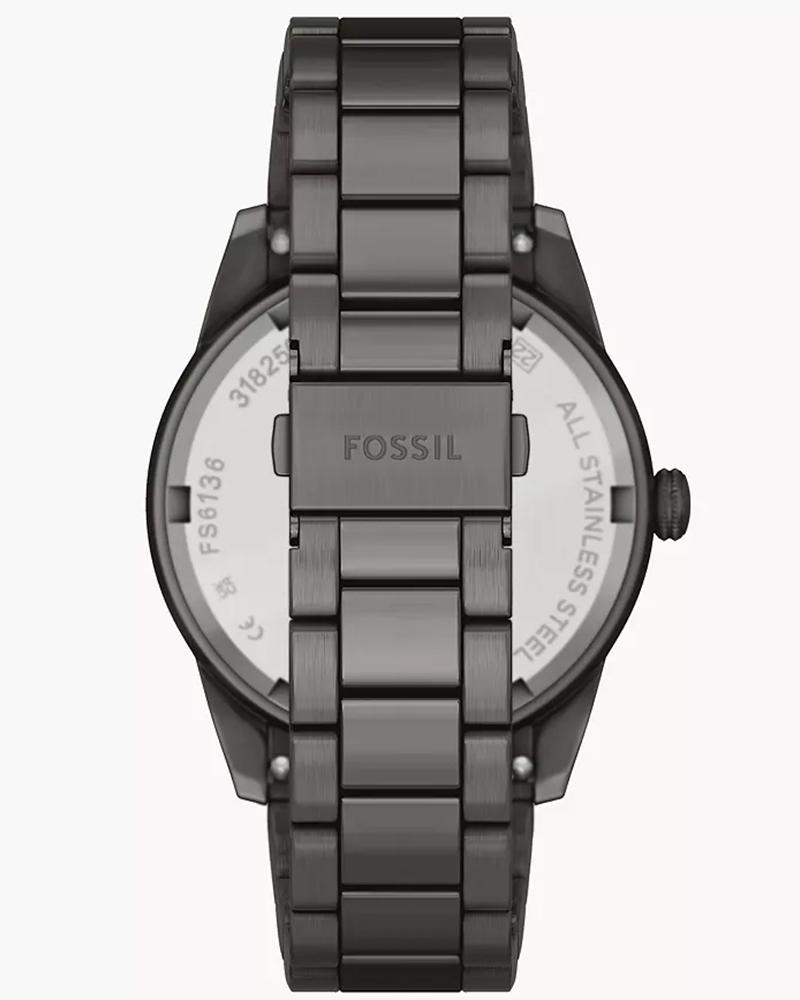 Fossil FS6136I Men's Quartz Multifunction Watch Black Dial Gunmetal Stainless Steel Strap
