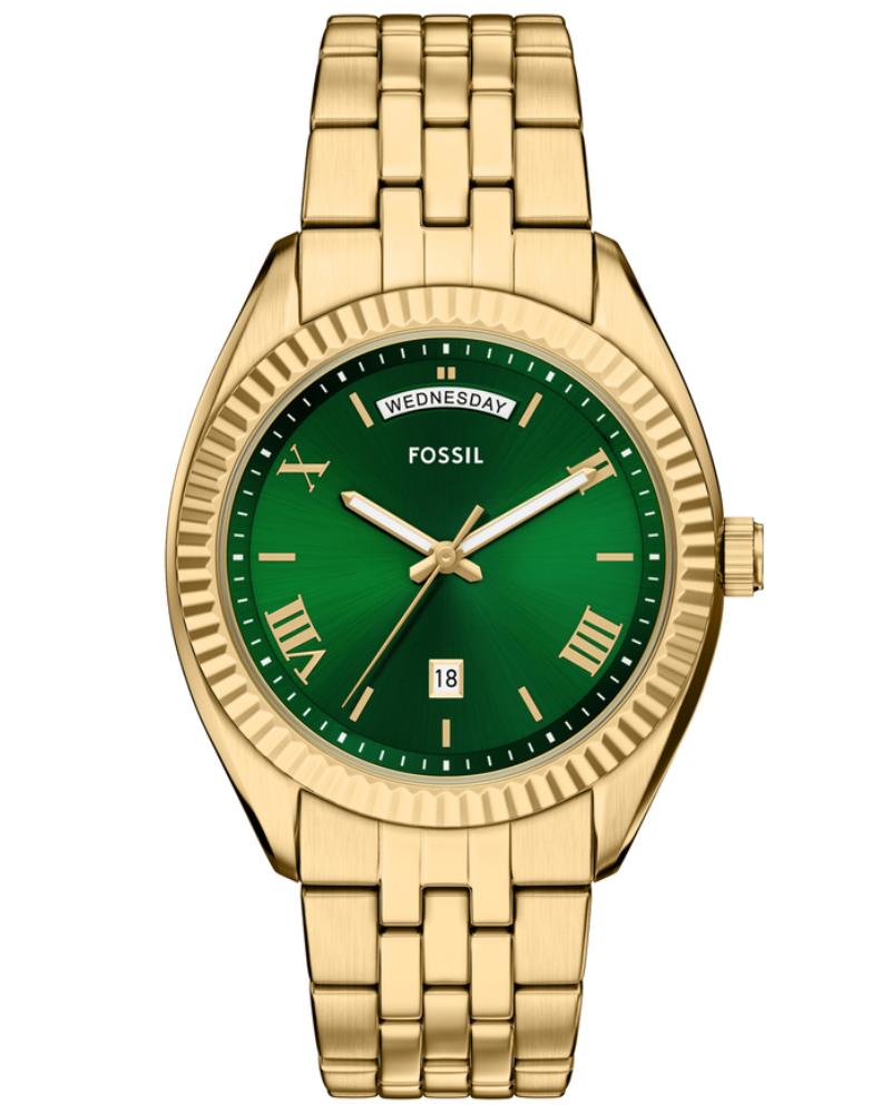 Fossil FS6142I Men's Quartz Day Date Watch Green Dial Gold Stainless Steel Strap
