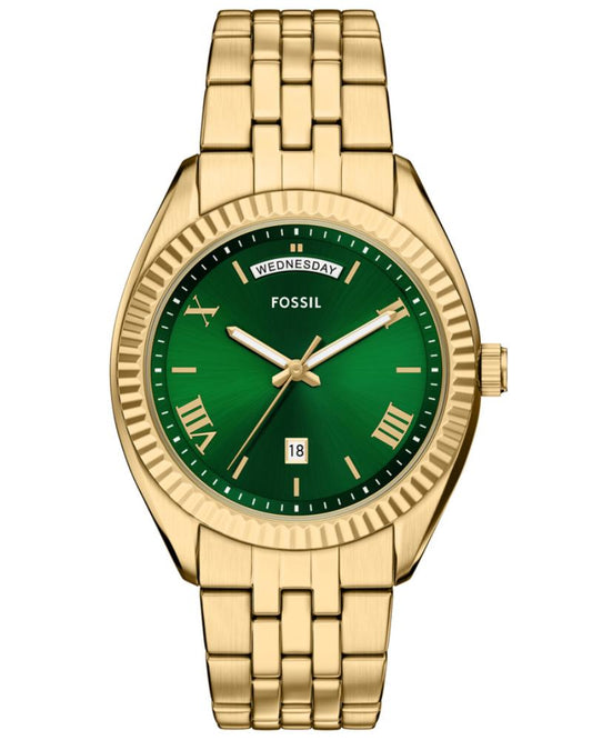 Fossil FS6142I Men's Quartz Day Date Watch Green Dial Gold Stainless Steel Strap