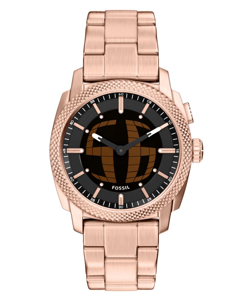 Fossil FS6158 Men's Quartz Analog-Digital Watch Black Dial Rose Gold Stainless Steel Strap