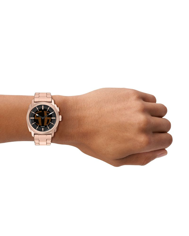 Fossil FS6158 Men's Quartz Analog-Digital Watch Black Dial Rose Gold Stainless Steel Strap