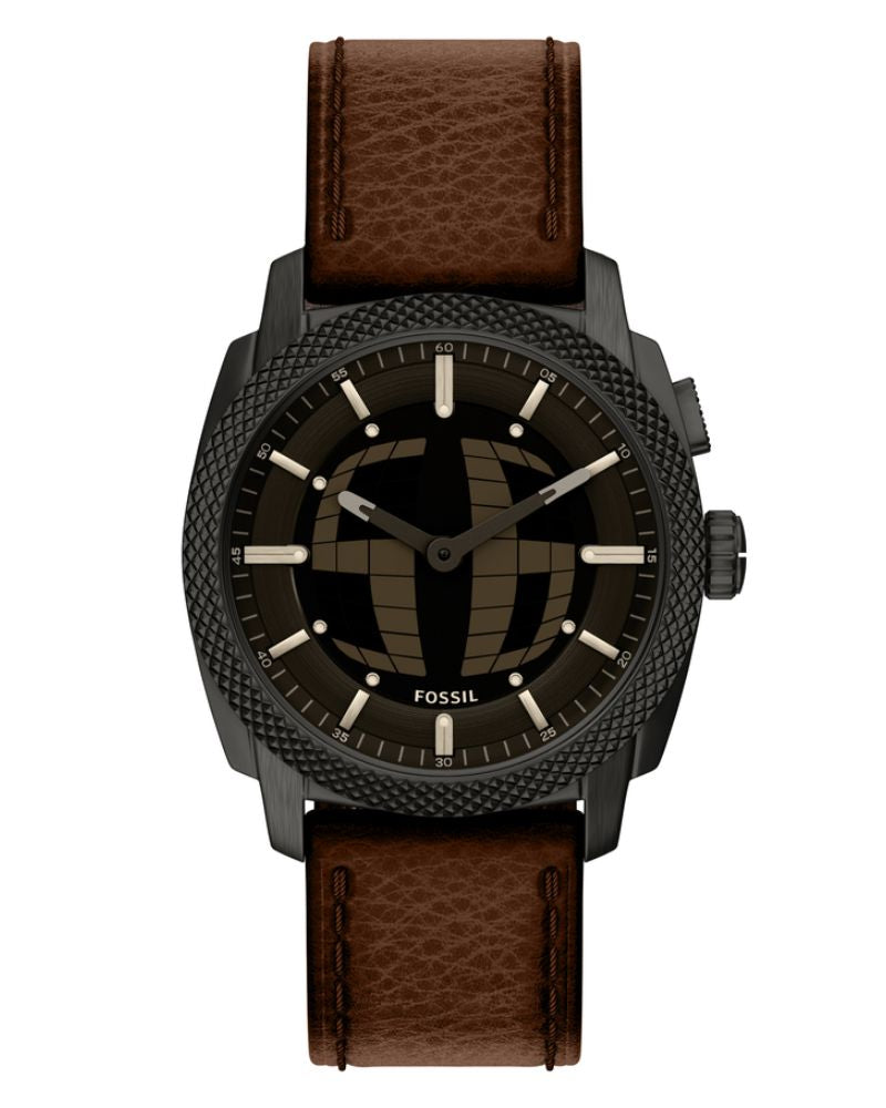 Fossil FS6165 Men's Analog-Digital Quartz Watch Black Dial Brown Leather Strap