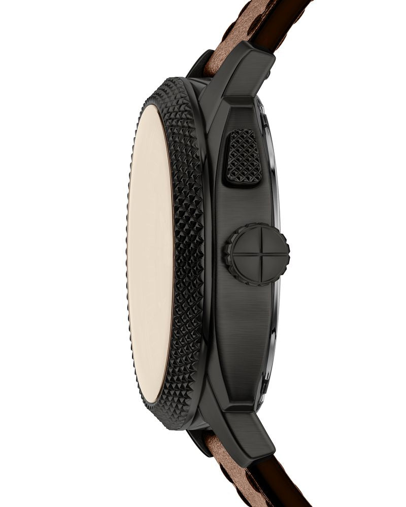 Fossil FS6165 Men's Analog-Digital Quartz Watch Black Dial Brown Leather Strap