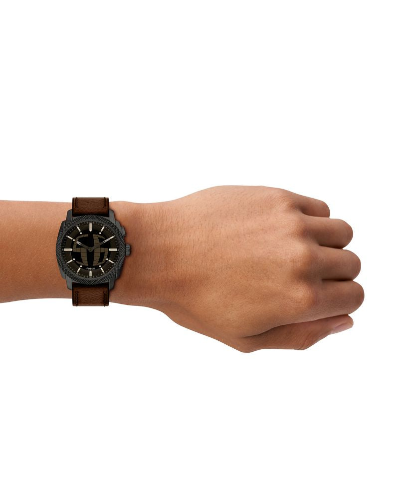Fossil FS6165 Men's Analog-Digital Quartz Watch Black Dial Brown Leather Strap