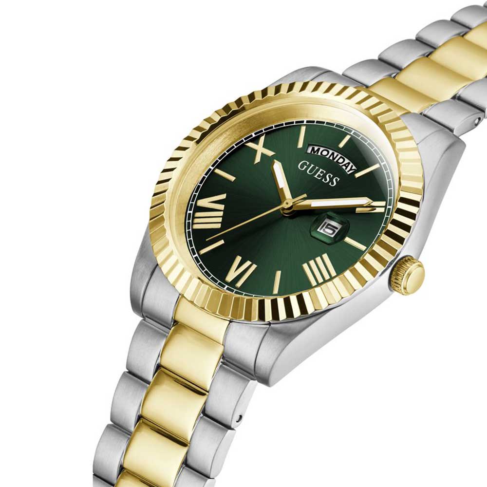 Guess GW0265G8 Quartz Analog Men’s Watch with Green Dial & Two-Tone Stainless Steel Strap