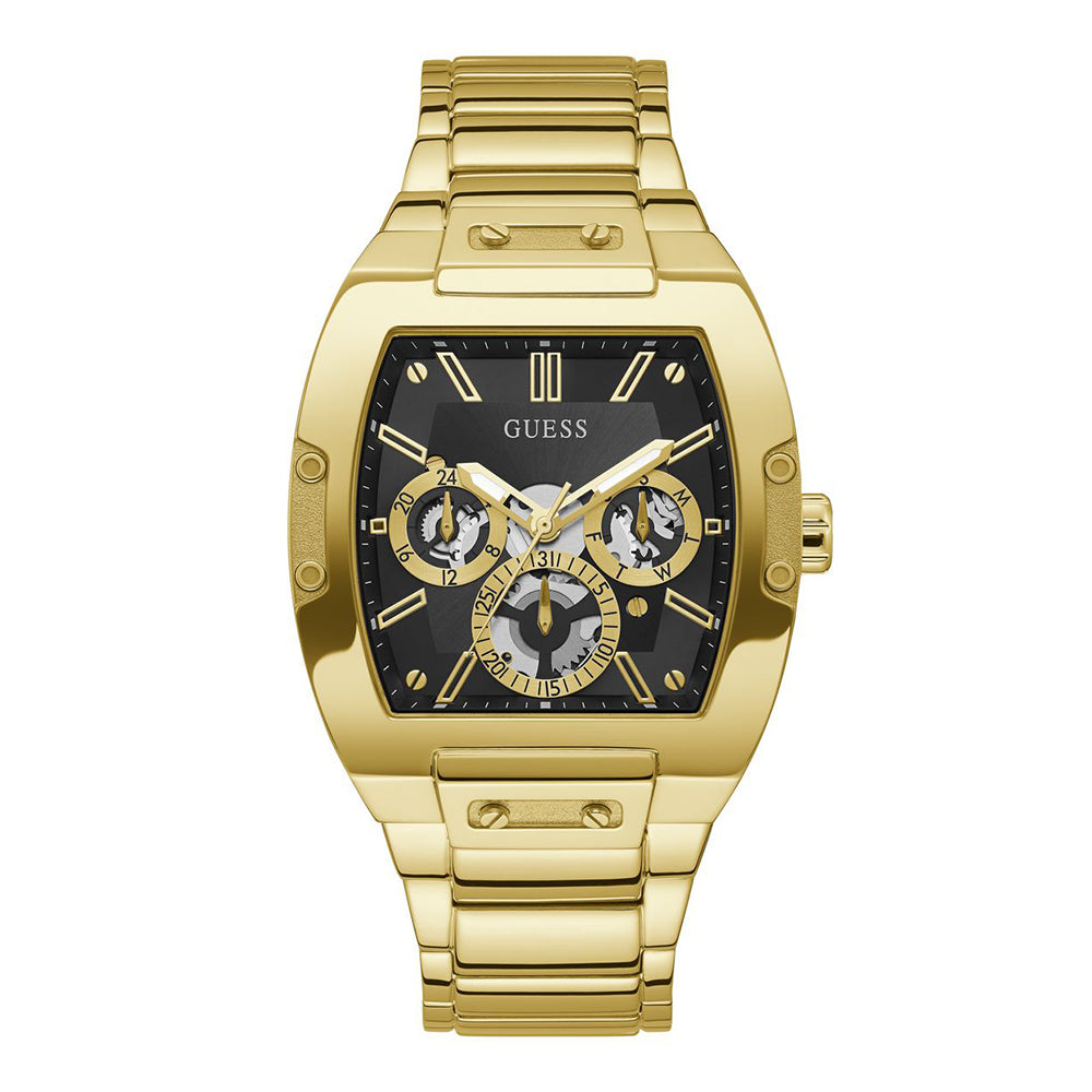 Elegant GUESS men's gold-tone multifunction watch with stainless steel bracelet