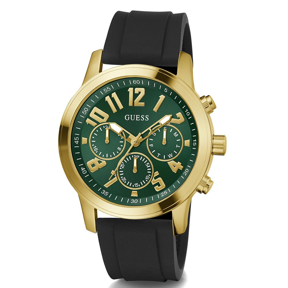 Guess GW0708G2 Quartz Analog Green Dial Men’s Watch with Black Silicone Strap