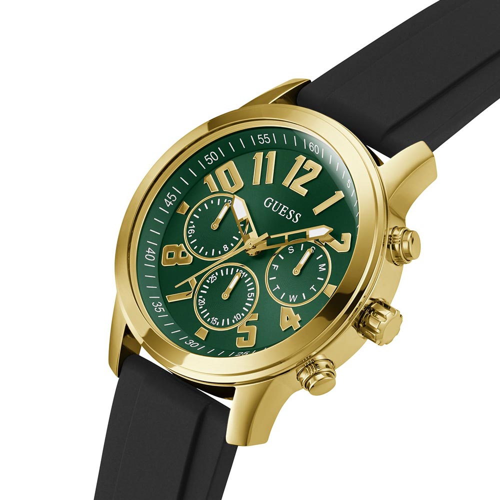 Guess GW0708G2 Quartz Analog Green Dial Men’s Watch with Black Silicone Strap