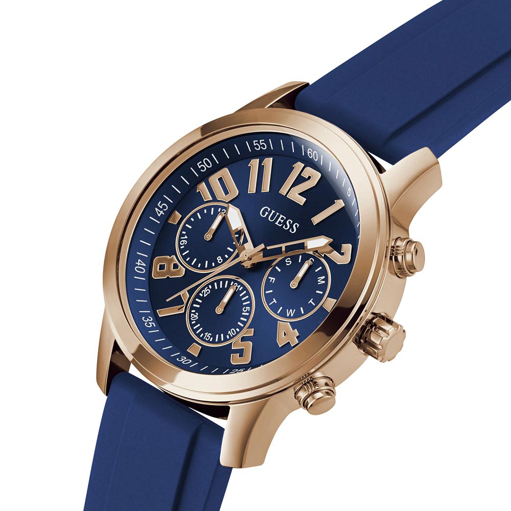 Guess GW0708G3 Men’s Parker Blue & Rose Gold-Tone Silicone Analog Quartz Watch