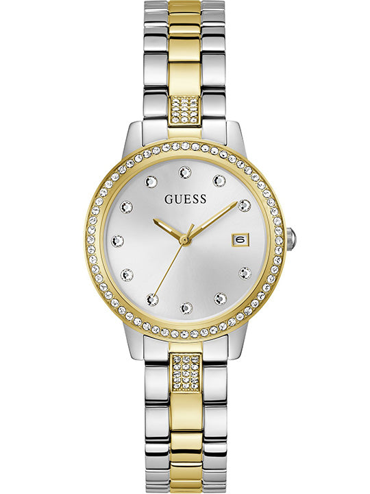 GUESS GW0725L1 Quartz Women’s Heartless Silver-Tone Analog Watch with White Dial