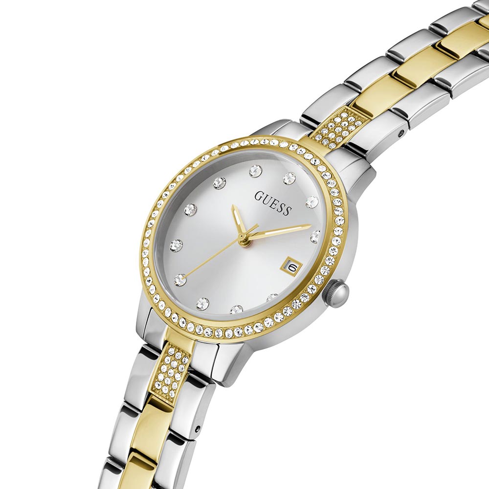 GUESS GW0725L1 Quartz Women’s Heartless Silver-Tone Analog Watch with White Dial