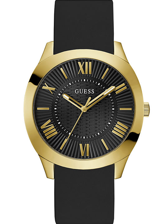 GUESS GW0728G2 Quartz Men’s Gold-Tone Analog Watch with Black Dial & Silicone Strap