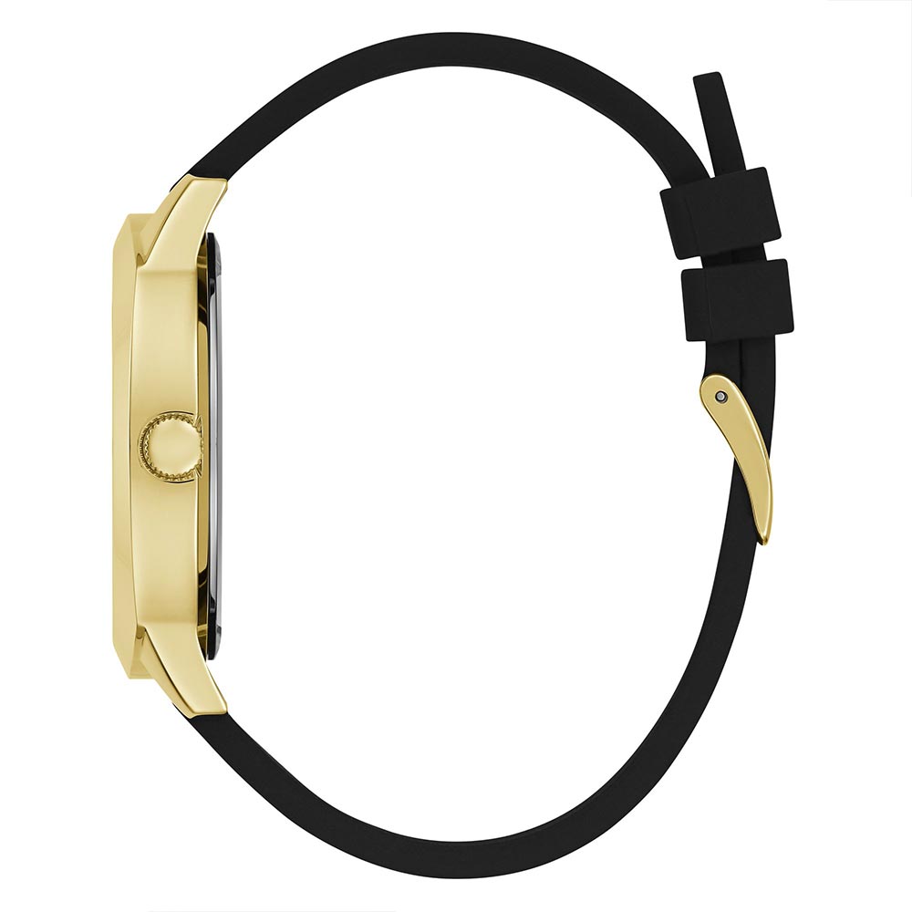 GUESS GW0728G2 Quartz Men’s Gold-Tone Analog Watch with Black Dial & Silicone Strap