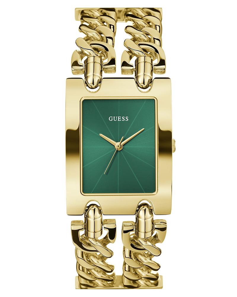 GUESS GW0740L2 Mod Heavy Metal Women's Quartz Analog Watch Green Dial Gold-Tone Stainless Steel Bracelet