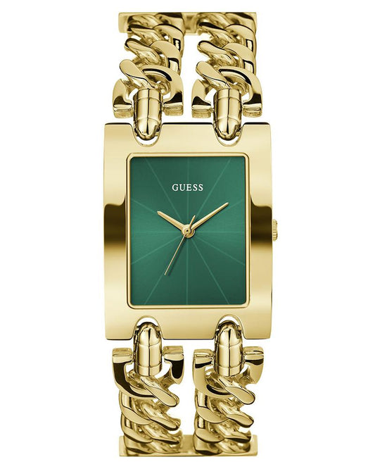 GUESS GW0740L2 Mod Heavy Metal Women's Quartz Analog Watch Green Dial Gold-Tone Stainless Steel Bracelet