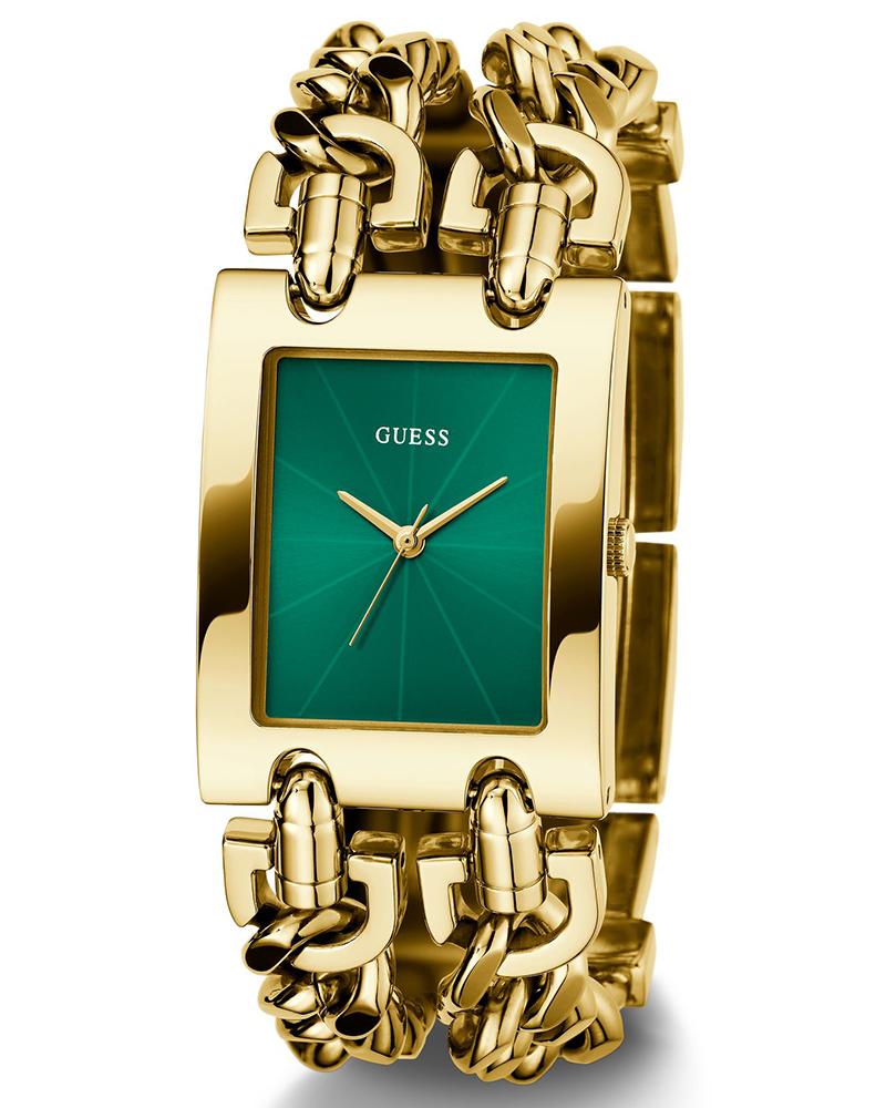 GUESS GW0740L2 Mod Heavy Metal Women's Quartz Analog Watch Green Dial Gold-Tone Stainless Steel Bracelet