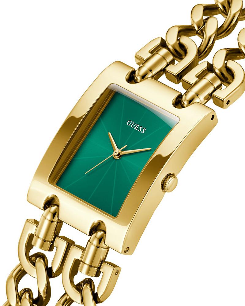 GUESS GW0740L2 Mod Heavy Metal Women's Quartz Analog Watch Green Dial Gold-Tone Stainless Steel Bracelet