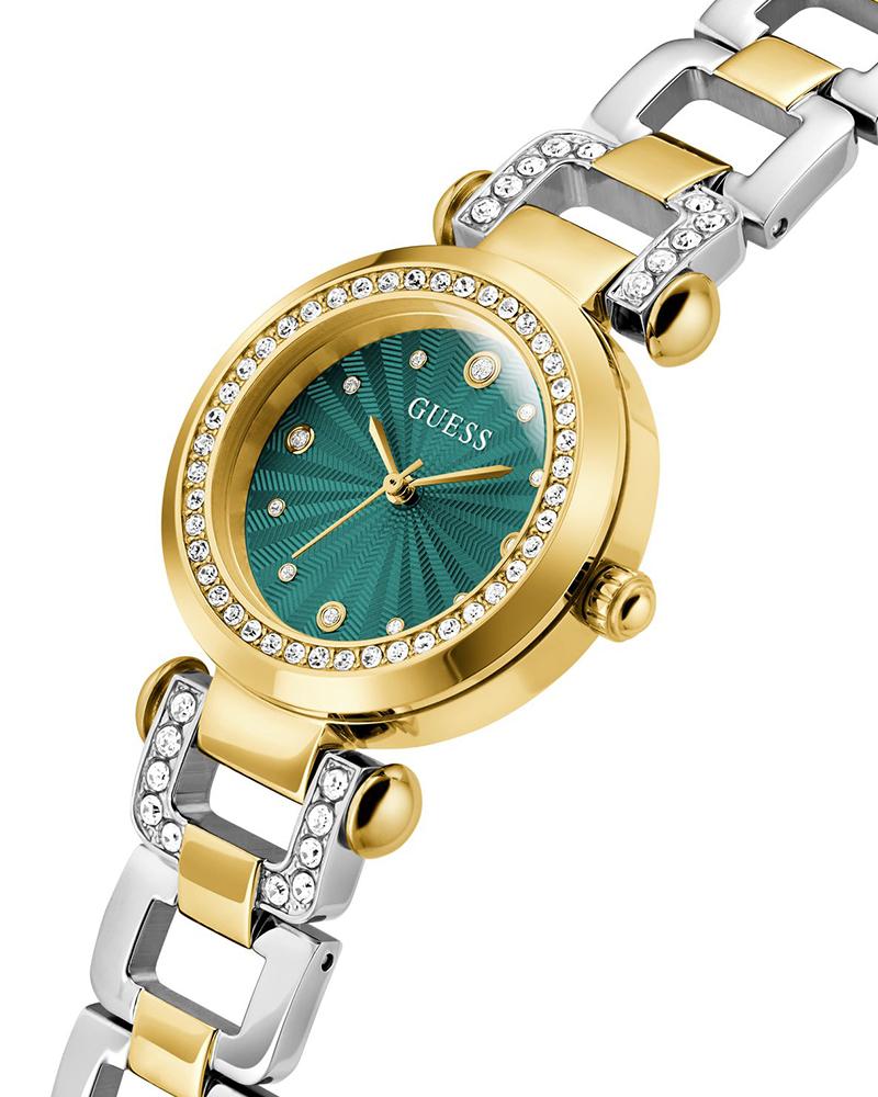GUESS GW0869L1 Quartz Women’s Ginger Gold-Tone Analog Watch with Green Dial & Two-Tone Stainless Steel Strap
