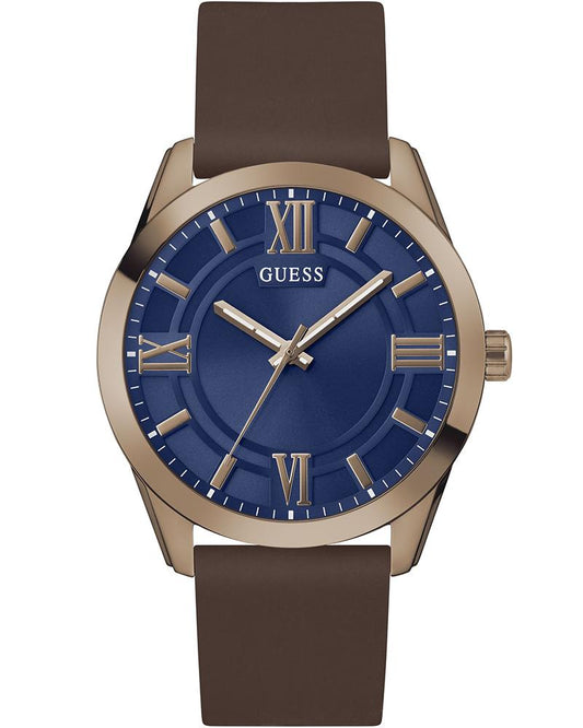 GUESS GW0894G3 Quartz Men’s Elliot Blue Dial Analog Watch with Brown Silicone Strap