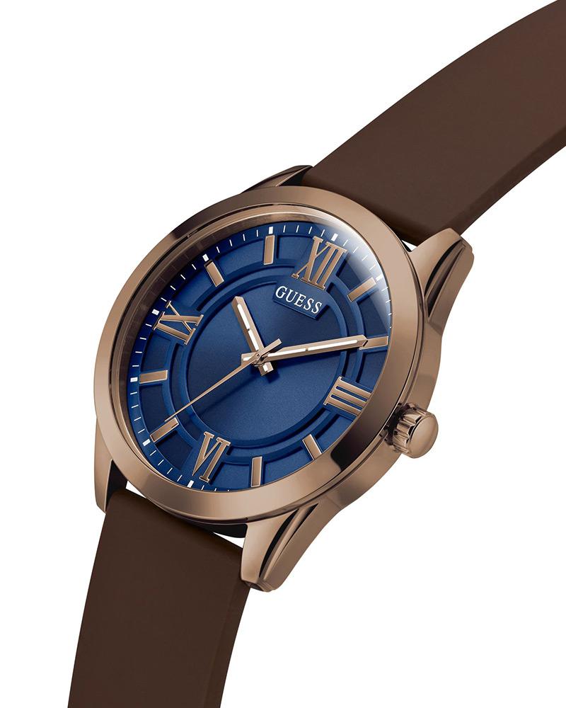 GUESS GW0894G3 Quartz Men’s Elliot Blue Dial Analog Watch with Brown Silicone Strap