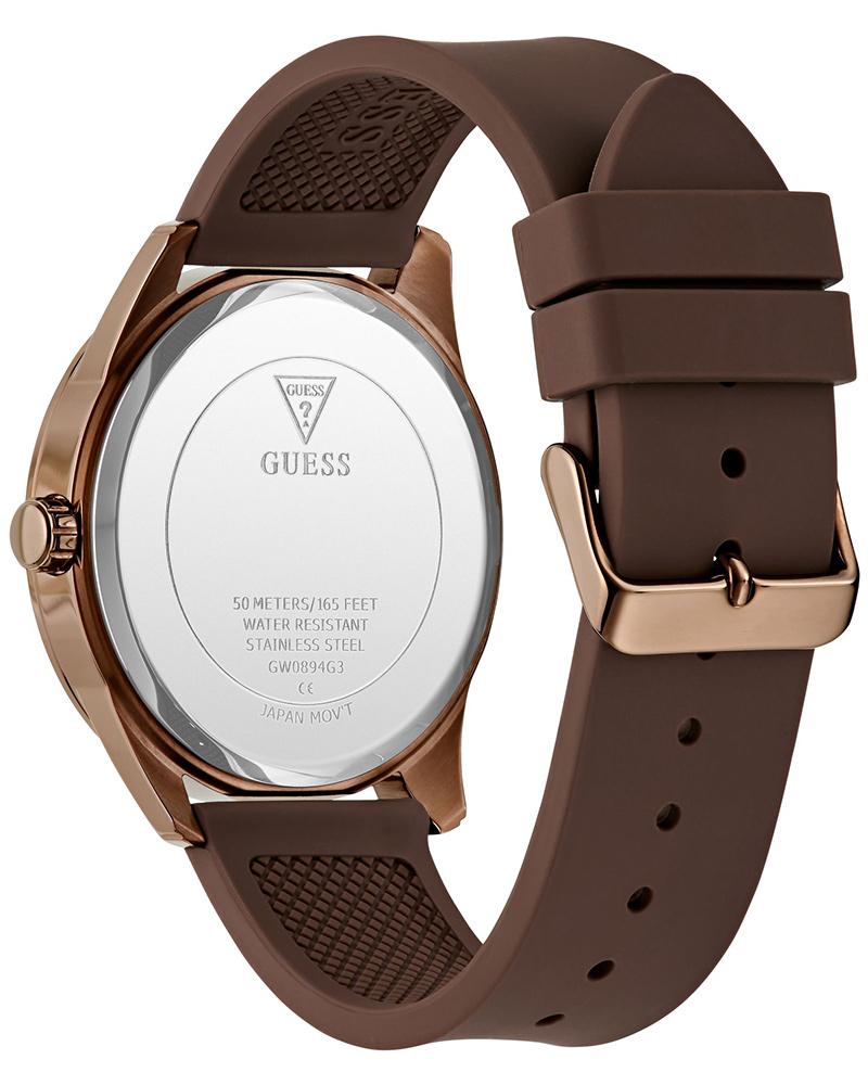 GUESS GW0894G3 Quartz Men’s Elliot Blue Dial Analog Watch with Brown Silicone Strap